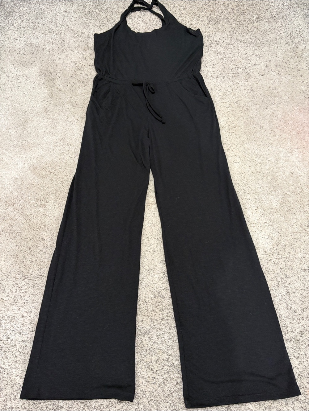 BECCA Black Wide-Leg Jumpsuit Swim Coverup with Drawstring Size M